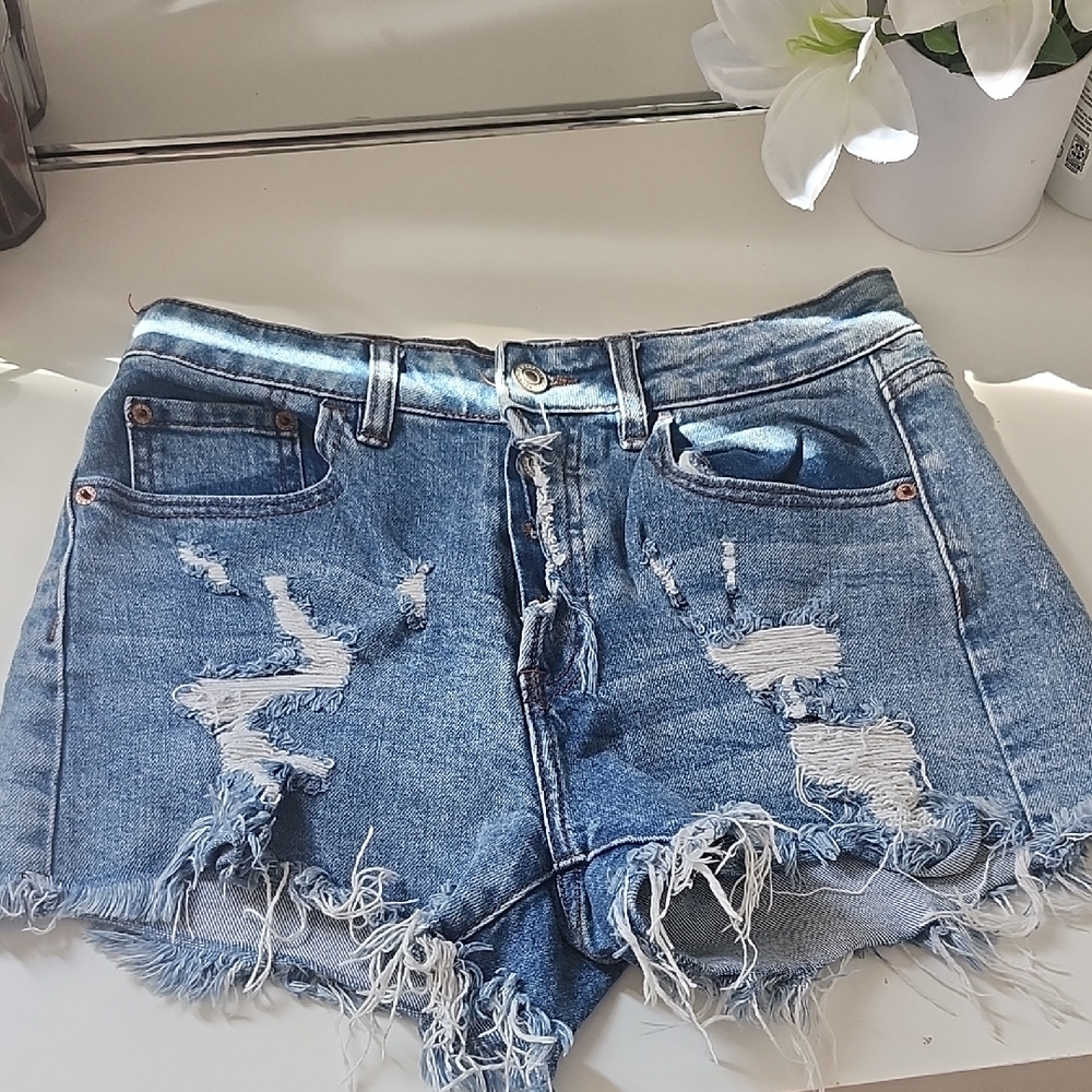 Black Label Blue Distressed Jean Shorts